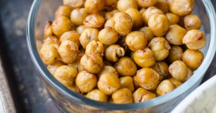 Baked chickpeas in a glass bowl