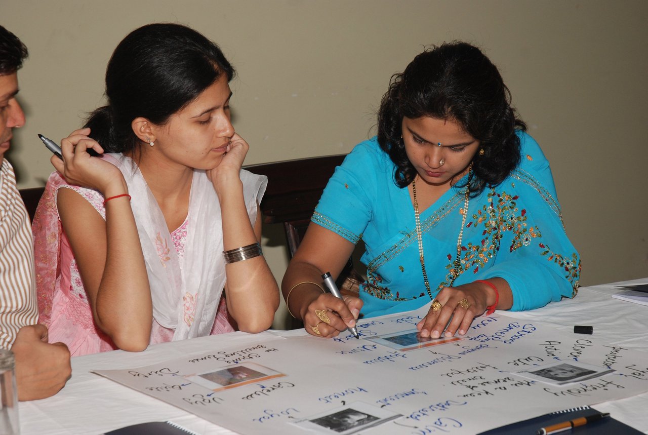 Two teachers participate in a Teacher Training workshop in Delhi, India.